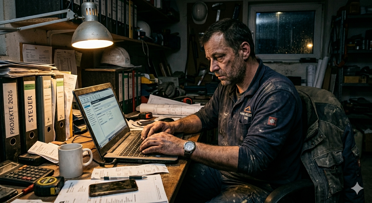Handwerker bei der Büroarbeit